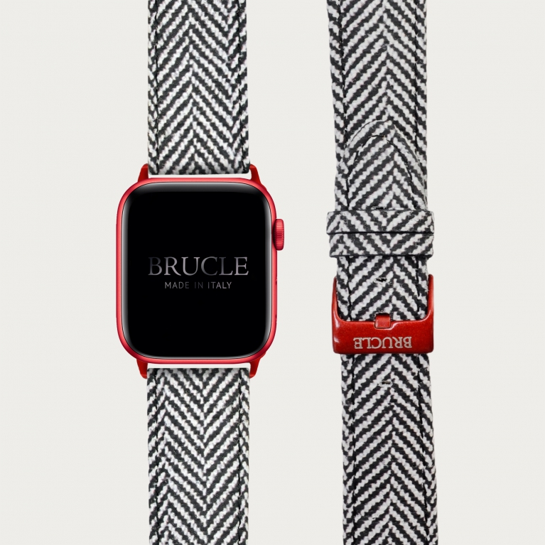 Leather Watch band compatible with Apple Watch / Samsung smartwatch, herringbone pattern print