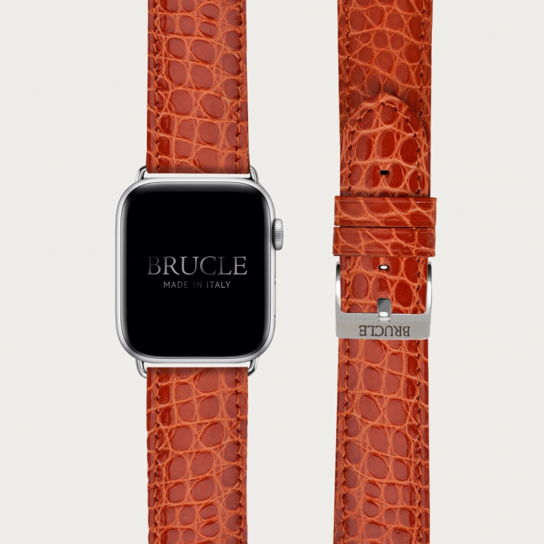 Orange Alligator leather watch band compatible with Apple Watch / Samsung smartwatch