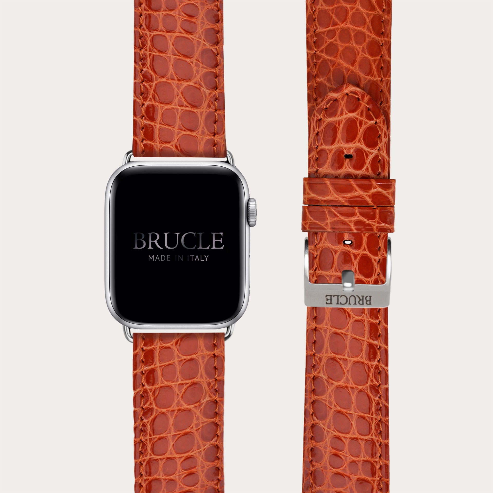 Brucle Bracelet en cuir alligator rose pour montre, Apple Watch et Samsung smartwatch, alligator verte