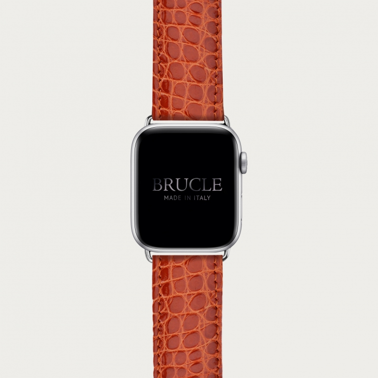 Bracelet montre alligator orange, compatible Apple Watch et Samsung smartwatch
