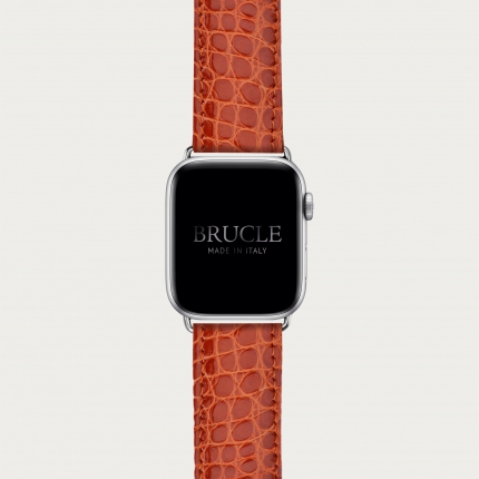Correa de reloj en auténtica piel de caimán compatible con Apple Watch / Samsung smartwatch, naranja