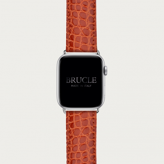 Orange Alligator leather watch band compatible with Apple Watch / Samsung smartwatch