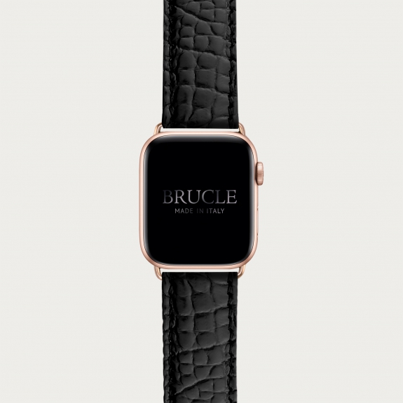 Bracelet montre alligator noir, compatible Apple Watch et Samsung smartwatch