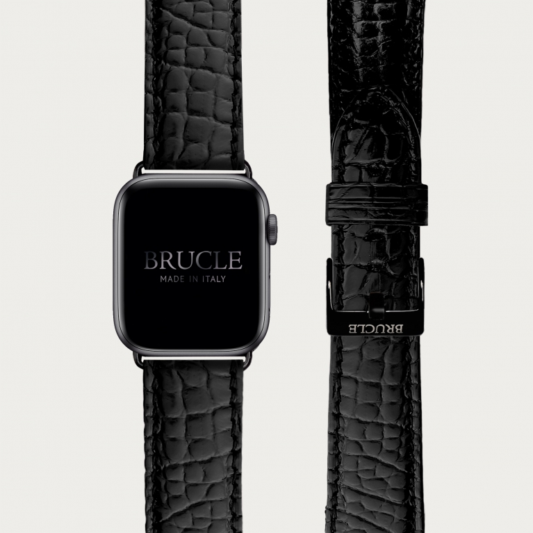 Black Alligator leather watch band compatible with Apple Watch / Samsung smartwatch