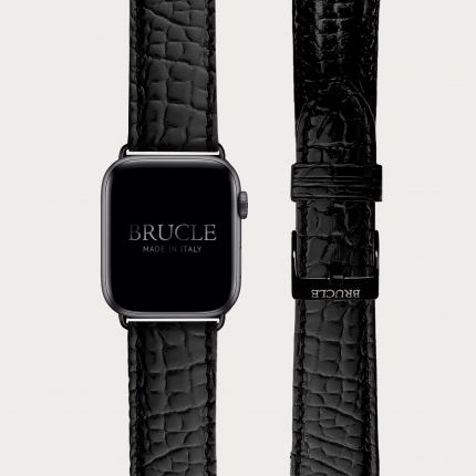 Alligator Armband kompatibel mit Apple Watch / Samsung Smartwatch, schwarz