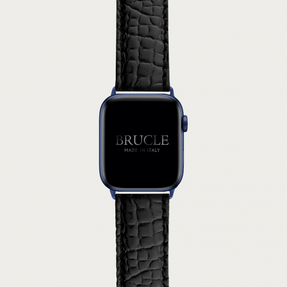 Bracelet montre alligator noir, compatible Apple Watch et Samsung smartwatch