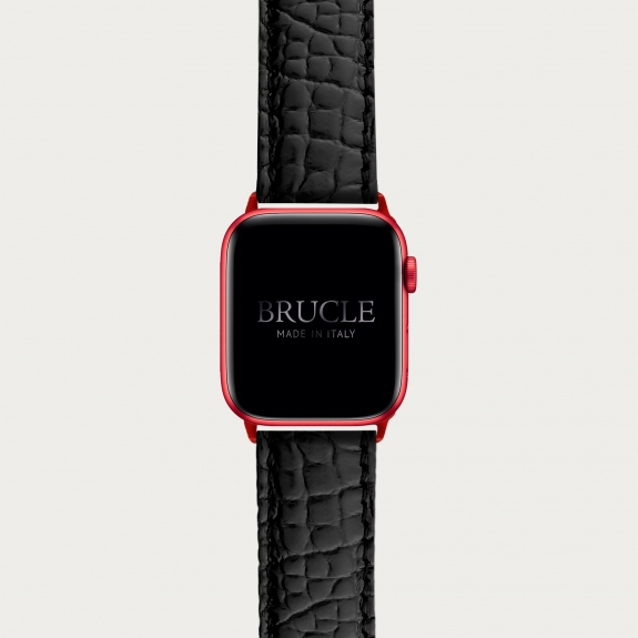Bracelet montre alligator noir, compatible Apple Watch et Samsung smartwatch