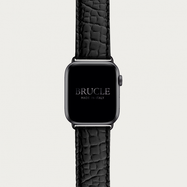 Alligator Armband kompatibel mit Apple Watch / Samsung Smartwatch, schwarz