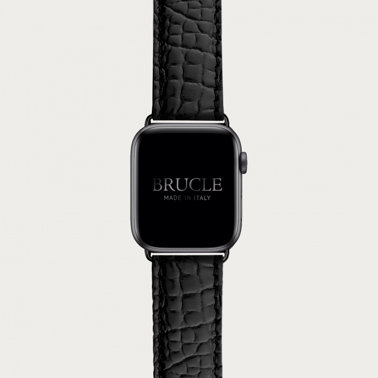 Black Alligator leather watch band compatible with Apple Watch / Samsung smartwatch