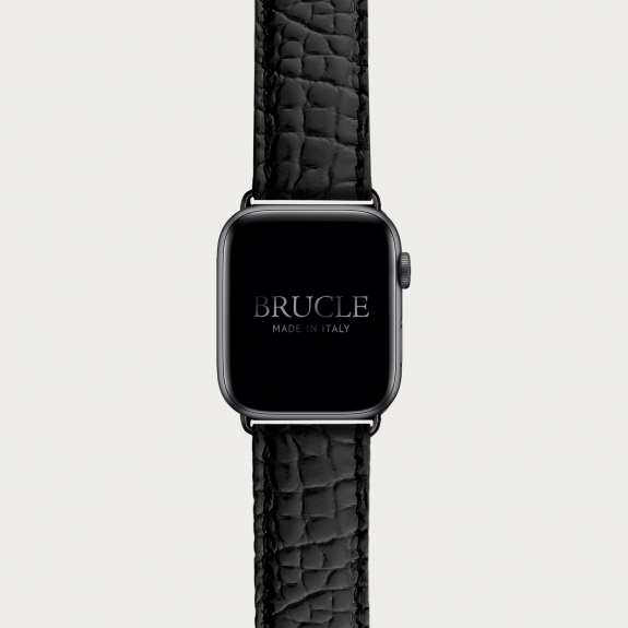Bracelet montre alligator noir, compatible Apple Watch et Samsung smartwatch