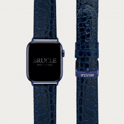 Bracelet montre alligator navy blue, compatible Apple Watch et Samsung smartwatch