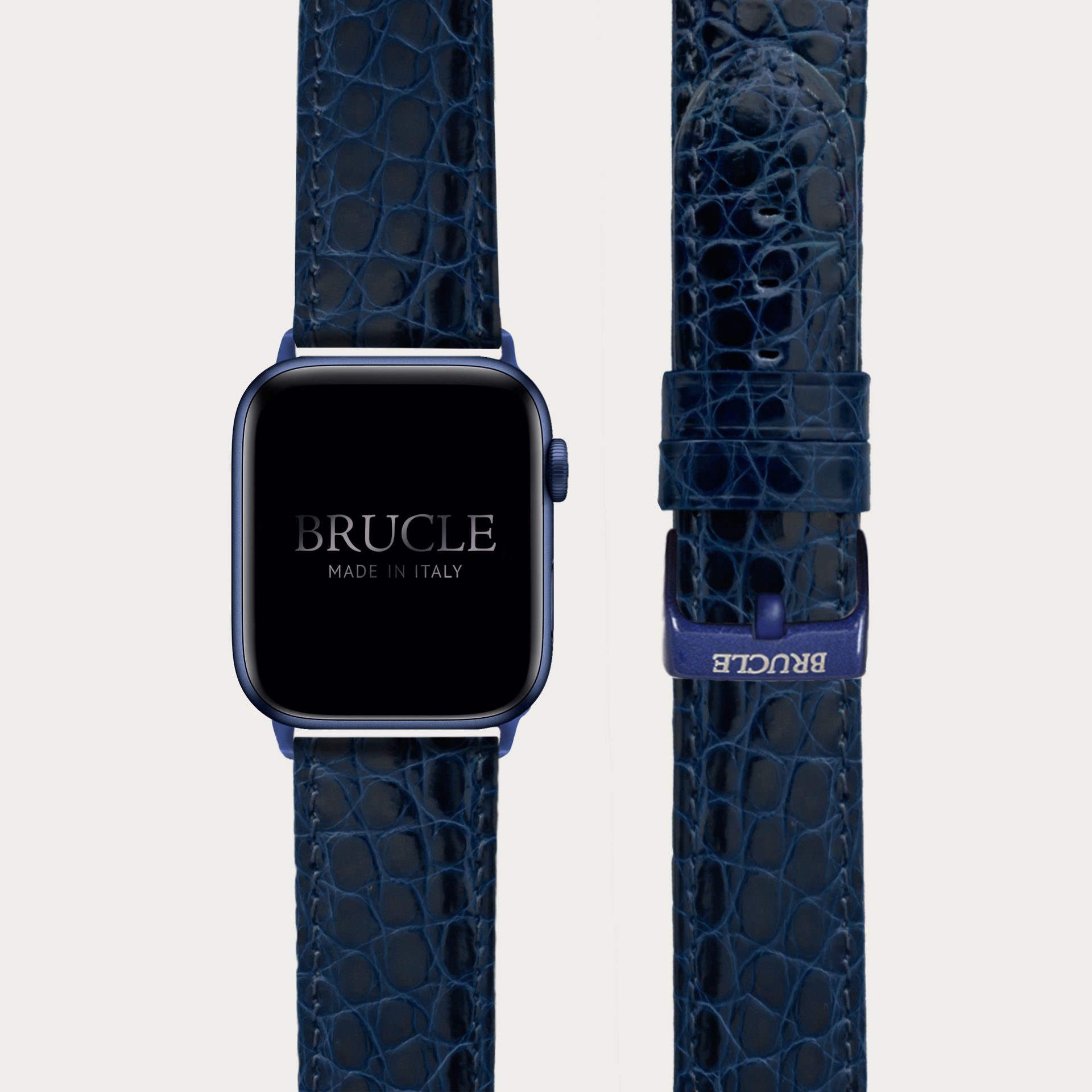 BRUCLE Bracelet montre alligator navy blue, compatible Apple Watch et Samsung smartwatch