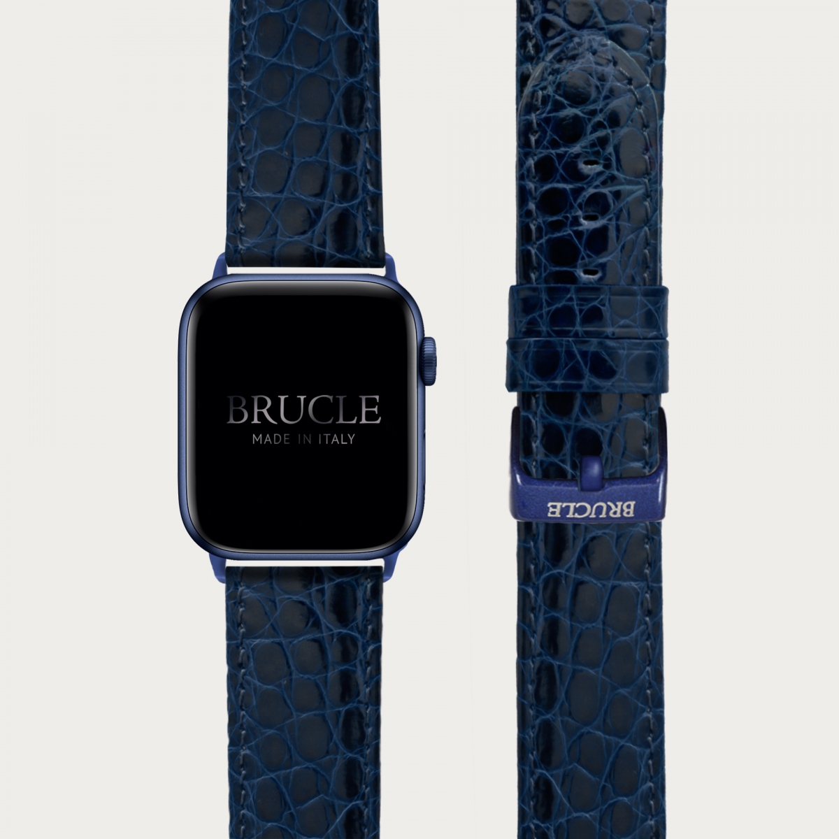 BRUCLE Alligator Armband kompatibel mit Apple Watch / Samsung Smartwatch, Navy Blue
