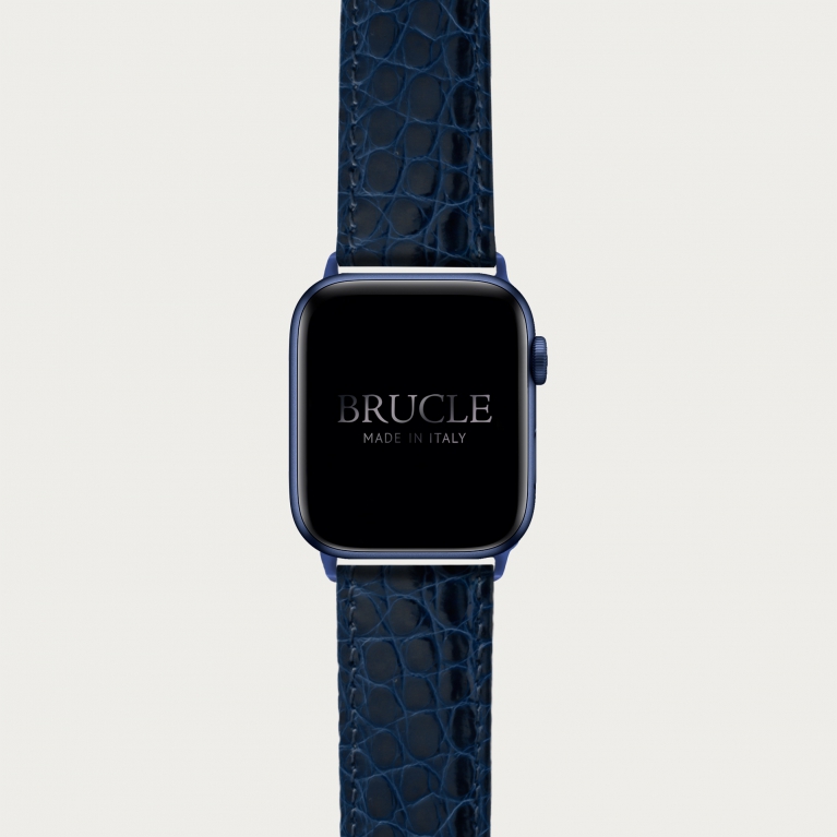 Cinturino blu navy in alligatore per orologio, Apple Watch e Samsung Galaxy Watch