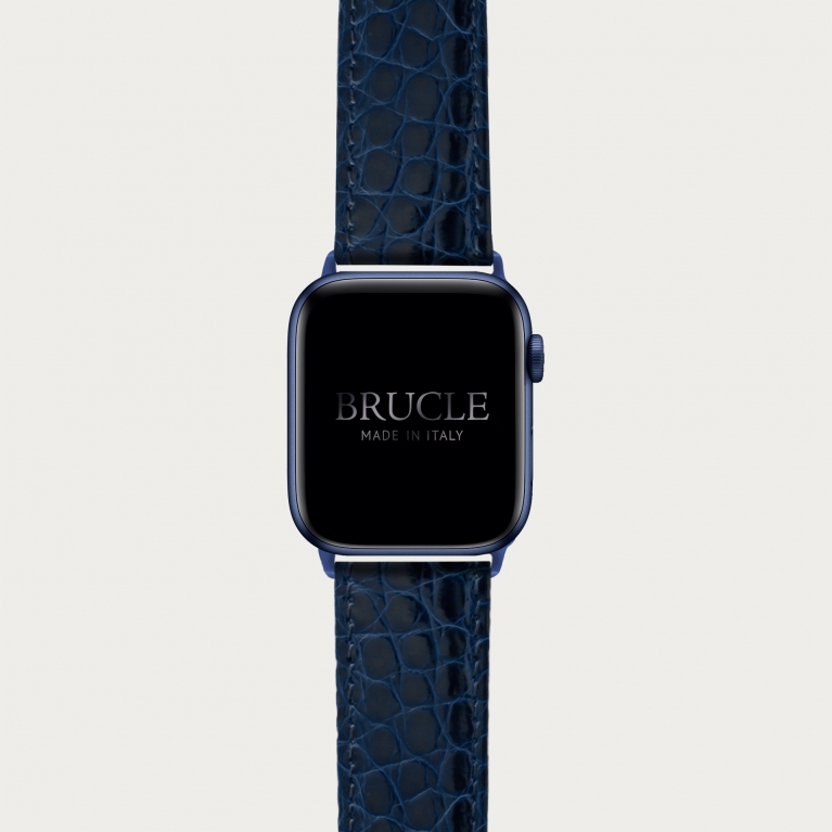 Cinturino blu navy in alligatore per orologio, Apple Watch e Samsung Galaxy Watch