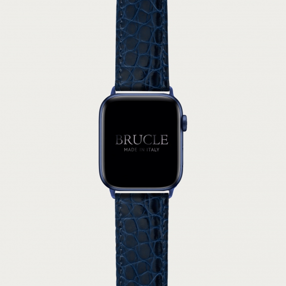 BRUCLE Bracelet montre alligator navy blue, compatible Apple Watch et Samsung smartwatch