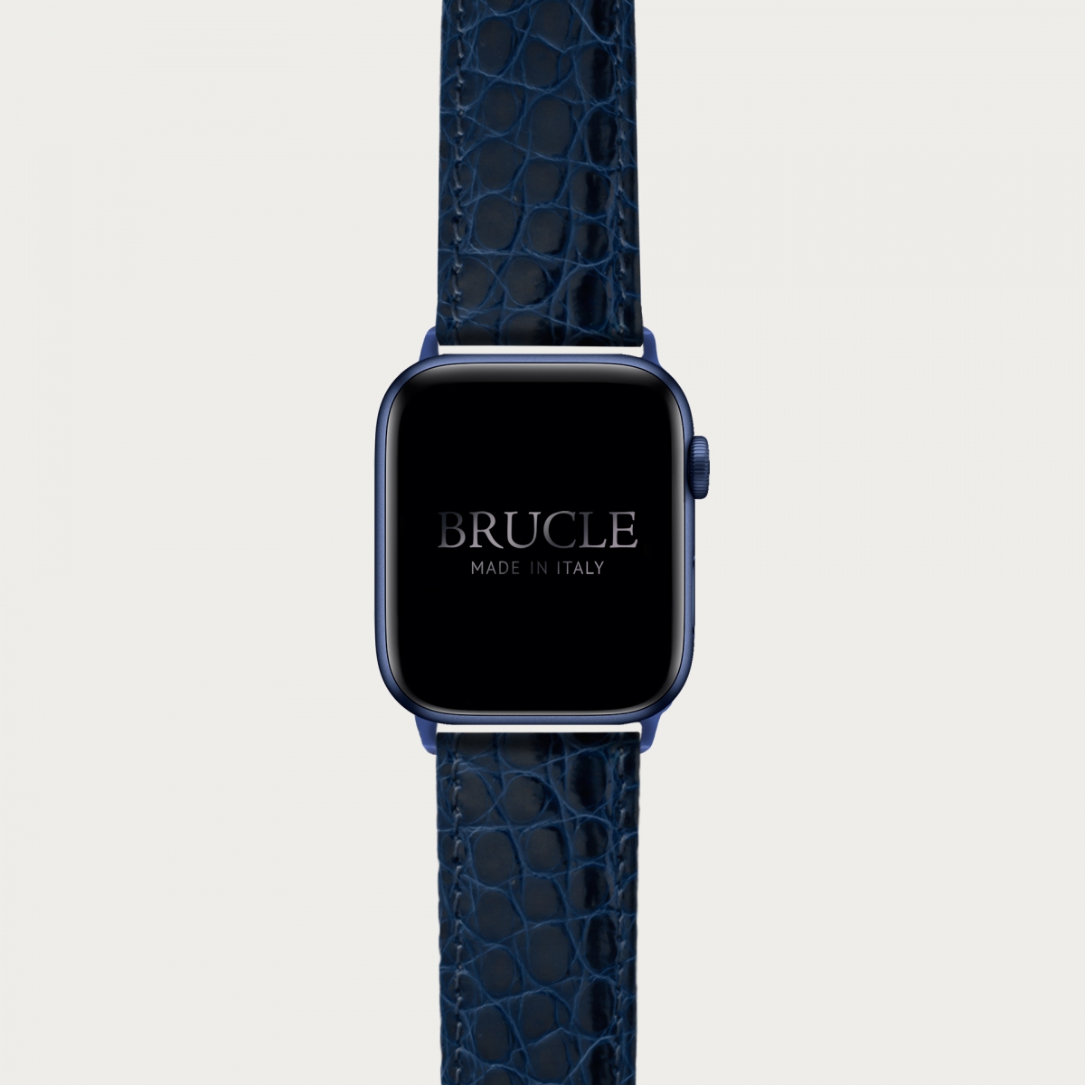 BRUCLE Correa de reloj en genuino caimán compatible con Apple Watch / Samsung smartwatch, navy blue