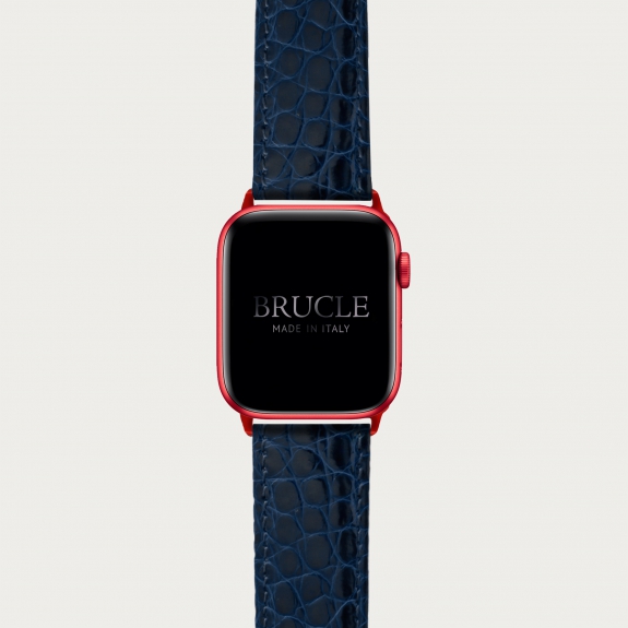 BRUCLE Navy blue Alligator leather watch band compatible with Apple Watch / Samsung smartwatch