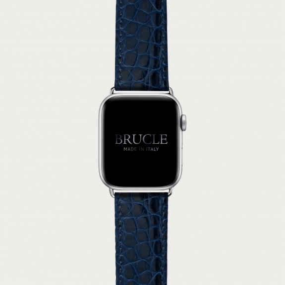BRUCLE Bracelet montre alligator navy blue, compatible Apple Watch et Samsung smartwatch