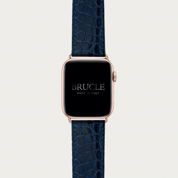 BRUCLE Navy blue Alligator leather watch band compatible with Apple Watch / Samsung smartwatch