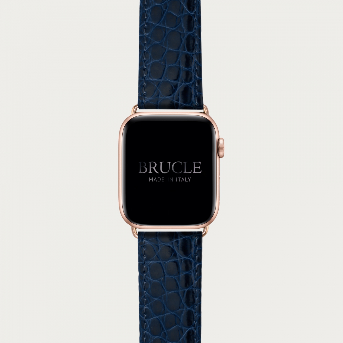 BRUCLE Correa de reloj en genuino caimán compatible con Apple Watch / Samsung smartwatch, navy blue