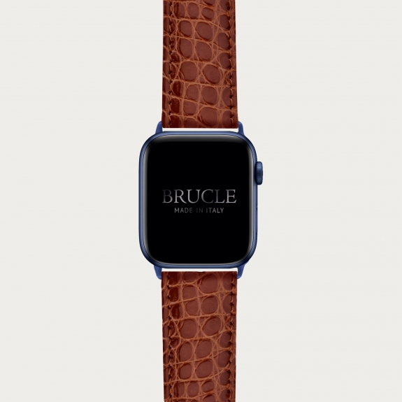 Gold brown Alligator leather watch band compatible with Apple Watch / Samsung smartwatch