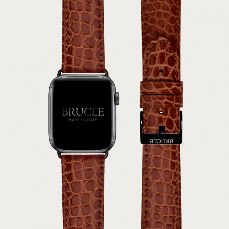 Gold brown Alligator leather watch band compatible with Apple Watch / Samsung smartwatch