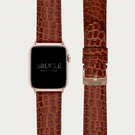 Gold brown Alligator leather watch band compatible with Apple Watch / Samsung smartwatch