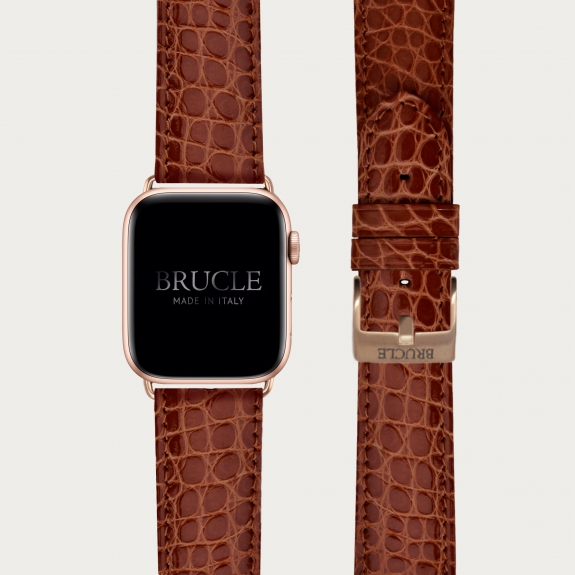 Bracelet montre alligator brun doré, compatible Apple Watch et Samsung smartwatch