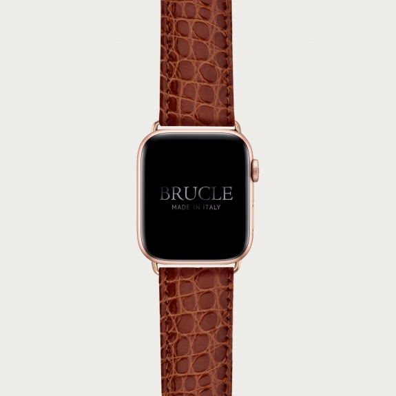 Correa de reloj en genuino caimán compatible con Apple Watch / Samsung smartwatch, oro marrón
