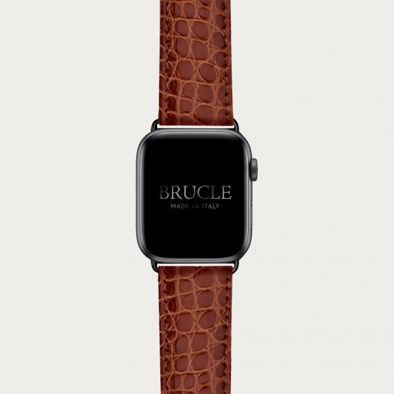Bracelet montre alligator brun doré, compatible Apple Watch et Samsung smartwatch