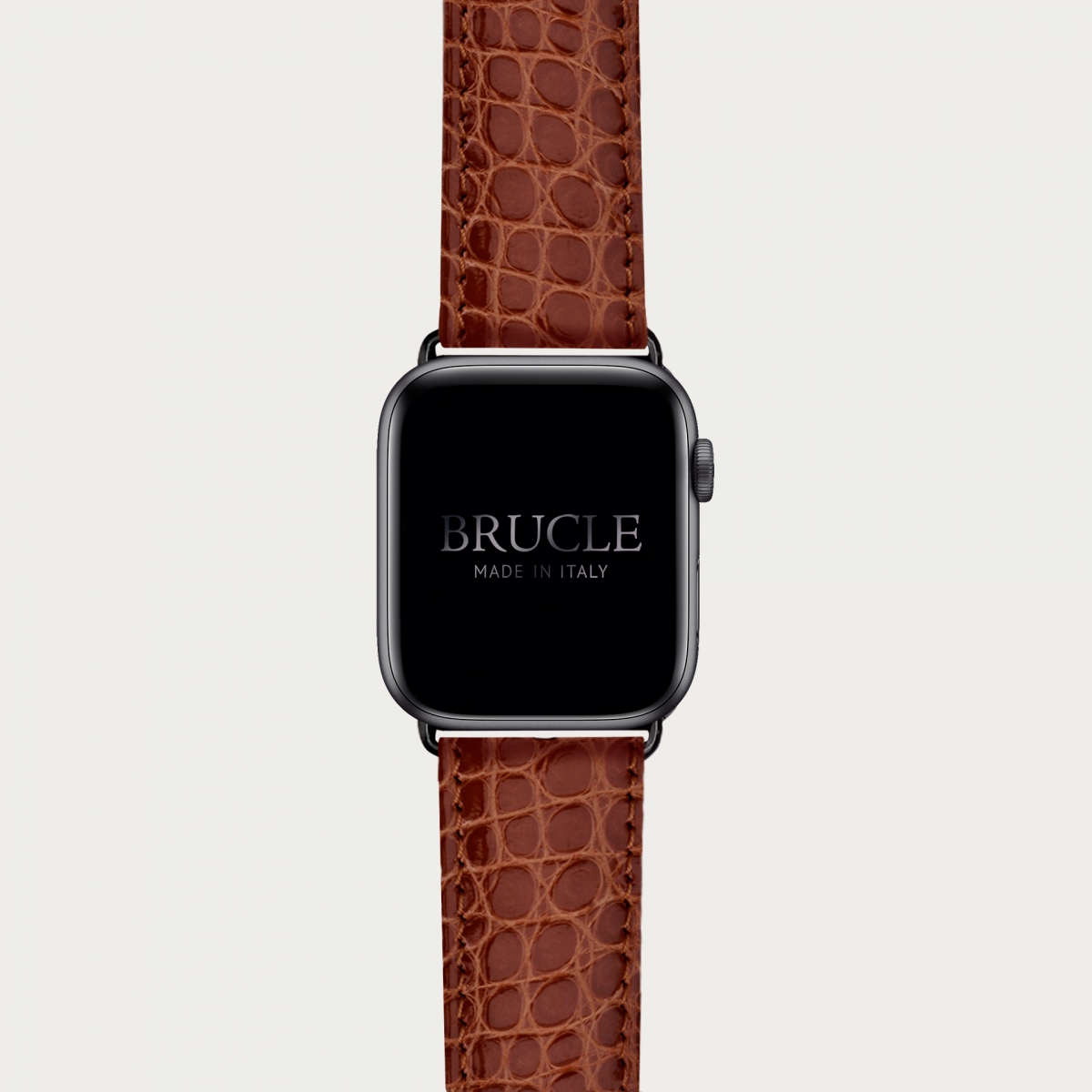 Bracelet montre alligator brun doré, compatible Apple Watch et Samsung smartwatch