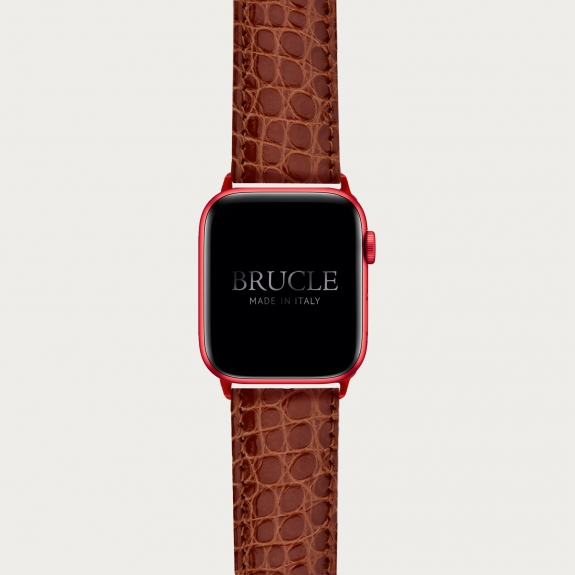 Bracelet montre alligator brun doré, compatible Apple Watch et Samsung smartwatch