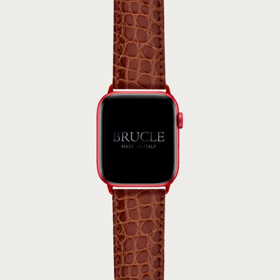 Correa de reloj en genuino caimán compatible con Apple Watch / Samsung smartwatch, oro marrón