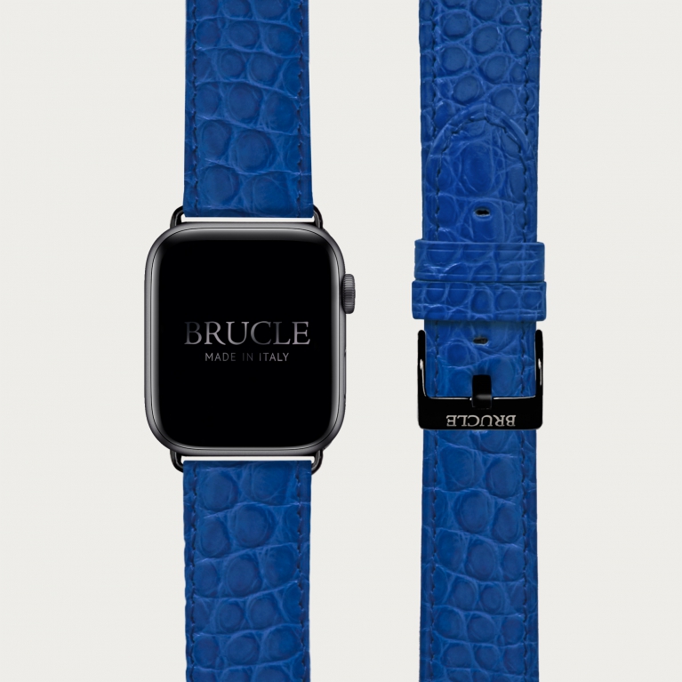 Bracelet montre alligator bleu, compatible Apple Watch et Samsung smartwatch