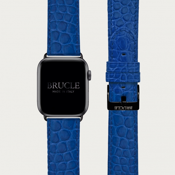 Blue Alligator leather watch band compatible with Apple Watch / Samsung smartwatch
