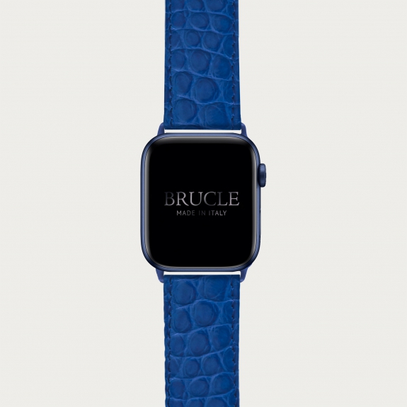 Correa de reloj en genuino caimán compatible con Apple Watch / Samsung smartwatch, azul