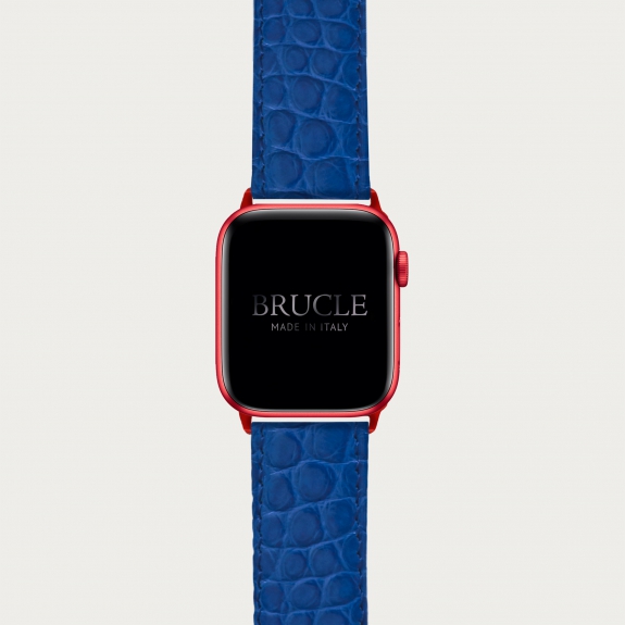 Bracelet montre alligator bleu, compatible Apple Watch et Samsung smartwatch