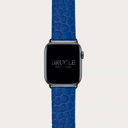 Bracelet montre alligator bleu, compatible Apple Watch et Samsung smartwatch
