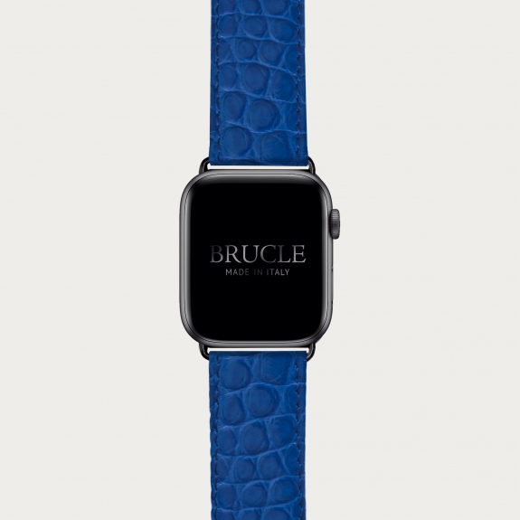 Blue Alligator leather watch band compatible with Apple Watch / Samsung smartwatch
