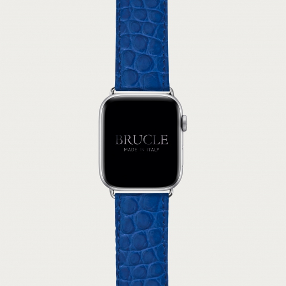 Bracelet montre alligator bleu, compatible Apple Watch et Samsung smartwatch