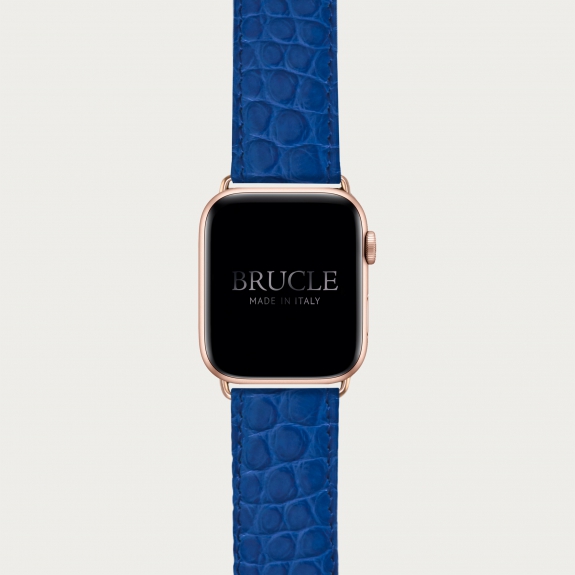 Bracelet montre alligator bleu, compatible Apple Watch et Samsung smartwatch