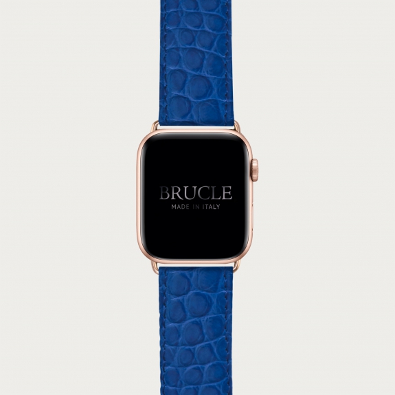Correa de reloj en genuino caimán compatible con Apple Watch / Samsung smartwatch, azul