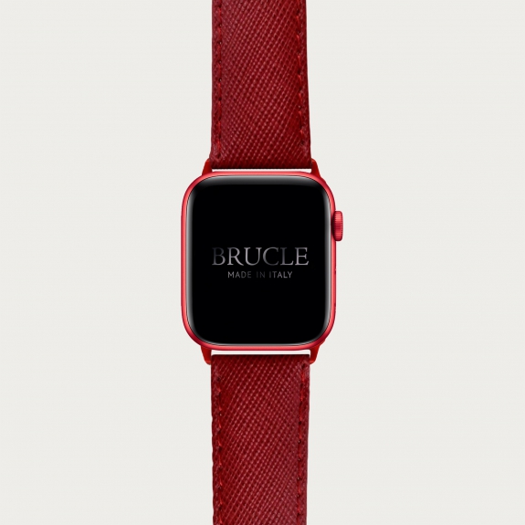 Cinturino rosso in pelle stampa Saffiano per orologio, Apple Watch e Samsung Galaxy Watch