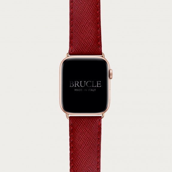 Armband kompatibel mit Apple Watch / Samsung Smartwatch, rot, leder mit Saffiano-print