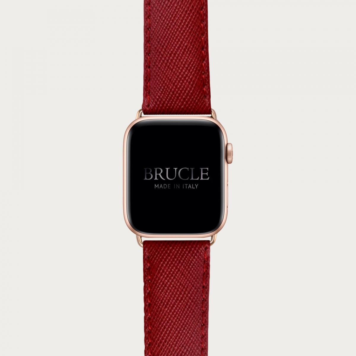 Cinturino rosso in pelle stampa Saffiano per orologio, Apple Watch e Samsung Galaxy Watch