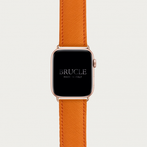 Armband kompatibel mit Apple Watch / Samsung Smartwatch, Orange, leder mit Saffiano-print