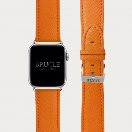 Bracelet en cuir pour montre, Apple Watch et Samsung smartwatch, imprimé Saffiano, Orange