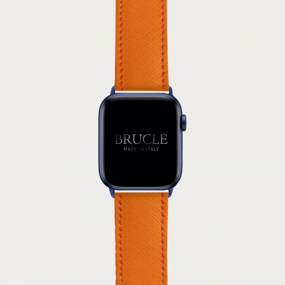 Armband kompatibel mit Apple Watch / Samsung Smartwatch, Orange, leder mit Saffiano-print