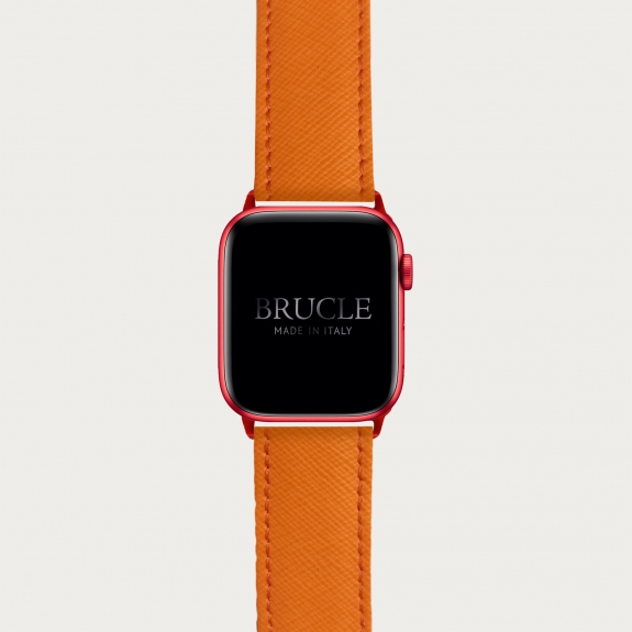 Armband kompatibel mit Apple Watch / Samsung Smartwatch, Orange, leder mit Saffiano-print